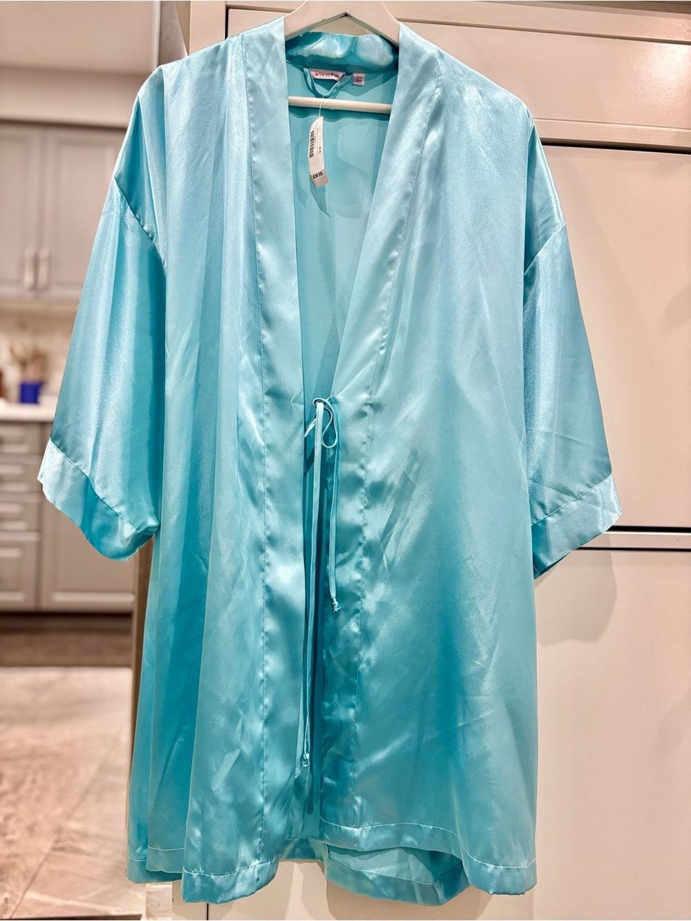 LA vie en rose Light Blue Satin Kimono Robe for Women